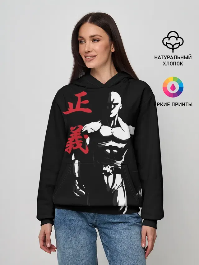 Женское худи с принтом «Ванпанчмен — ok hero»