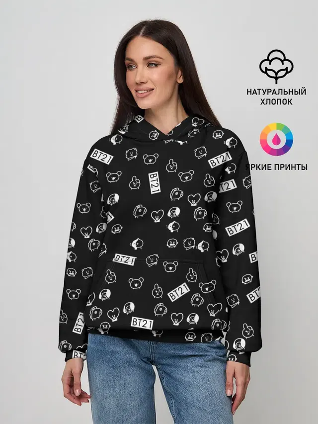 Женское худи с принтом «BTS — BTS BT21 STICKERS»