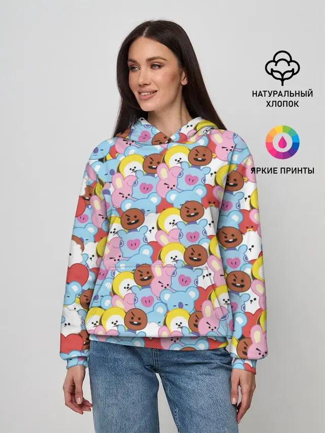 Женское худи с принтом «BTS — BTS BT21 STICKERS»