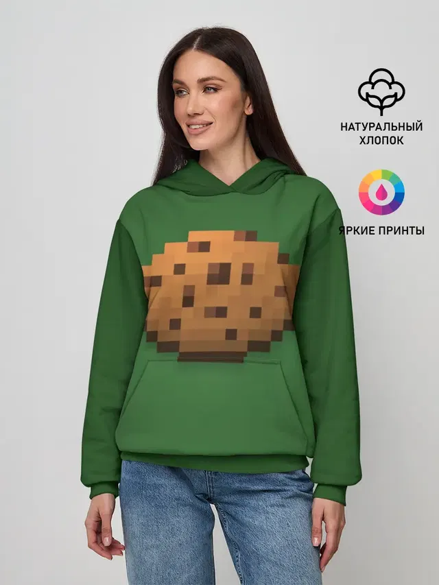 Женское худи с принтом «Майнкрафт — Minecraft Печенька»