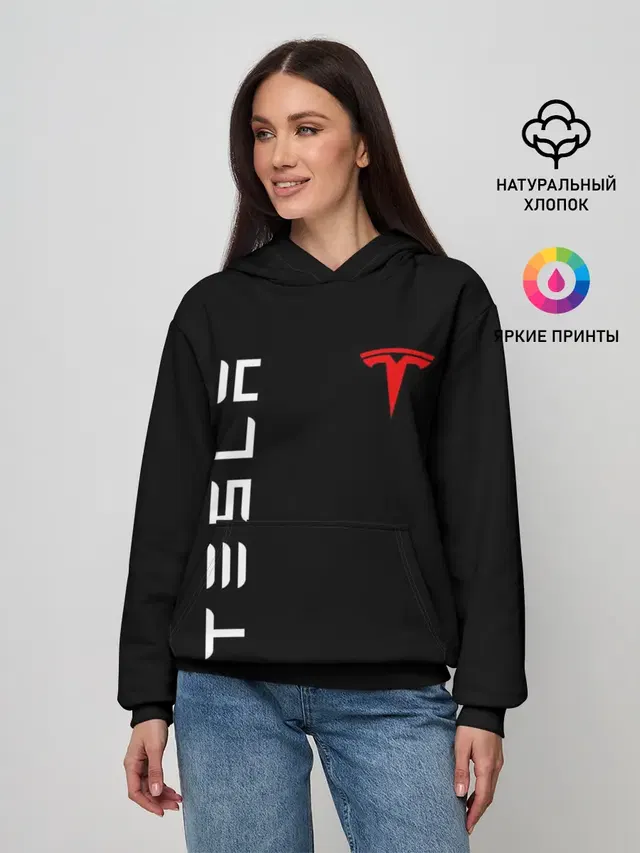 Женское худи с принтом «Разные автомобильные — TESLA»