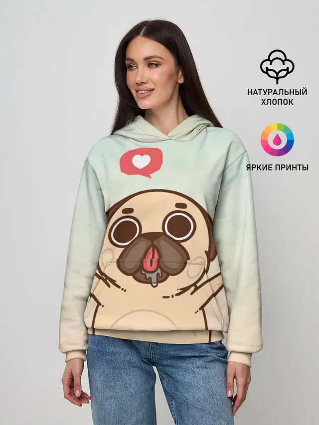 Женское худи с принтом «Puglie Pug Like»