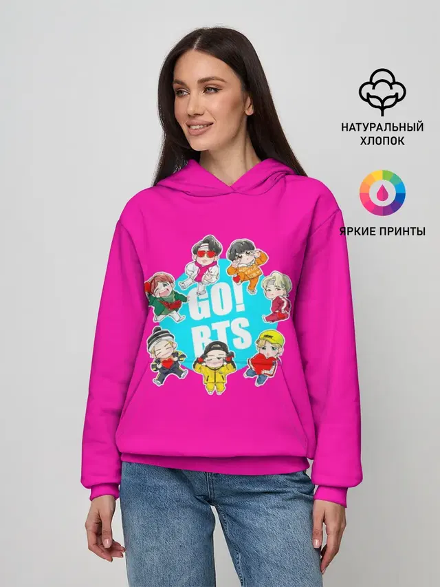 Женское худи с принтом «BTS — GO! BTS»