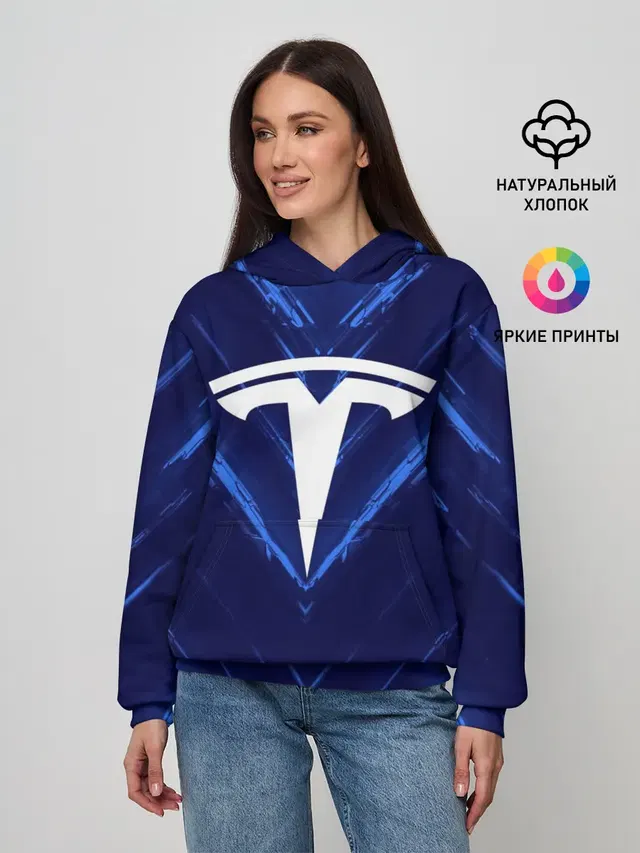 Женское худи с принтом «Разные автомобильные — TESLA»
