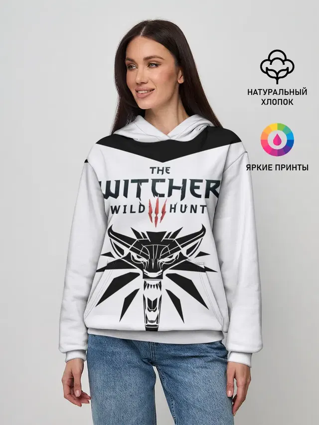 Женское худи с принтом «Wolf School Medallion — THE WITCHER 3: WILD HUNT»