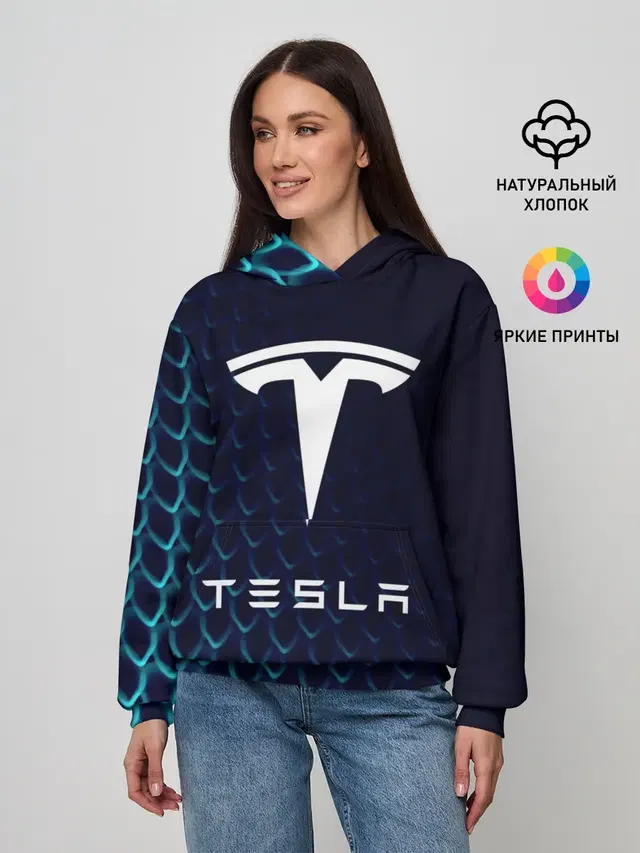 Женское худи с принтом «Разные автомобильные — Tesla Motors»