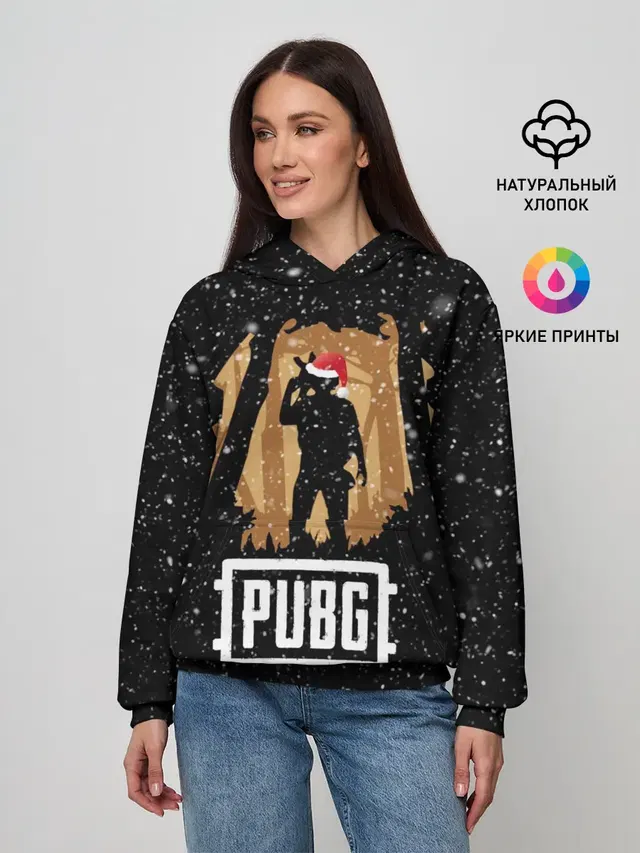 Женское худи с принтом «ПАБГ — Новогодний PUBG»