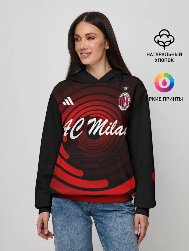 Женское худи с принтом «Adidas — AC Milan»