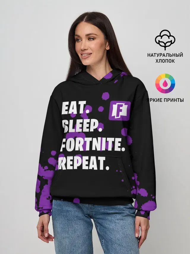 Женское худи с принтом «Фортнайт — Eat Sleep Fortnite Repeat»