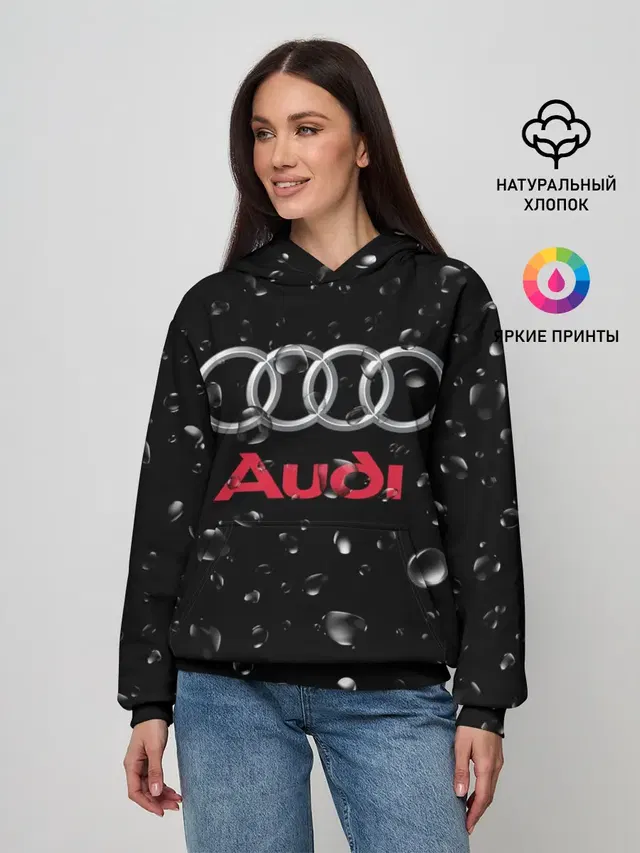 Женское худи с принтом «Audi — AUDI под Дождём»