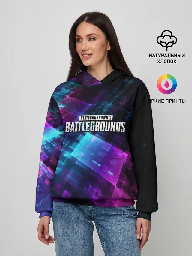 Женское худи с принтом «ПАБГ — Pubg neon style 2019»