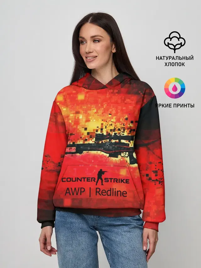 Женское худи с принтом «Counter-Strike — cs go:AWP:Red Line»