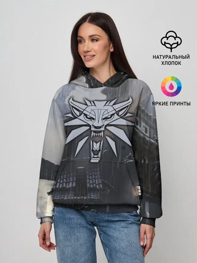 Женское худи с принтом «Wolf Medallion — The Witcher 3: Wild Hunt»