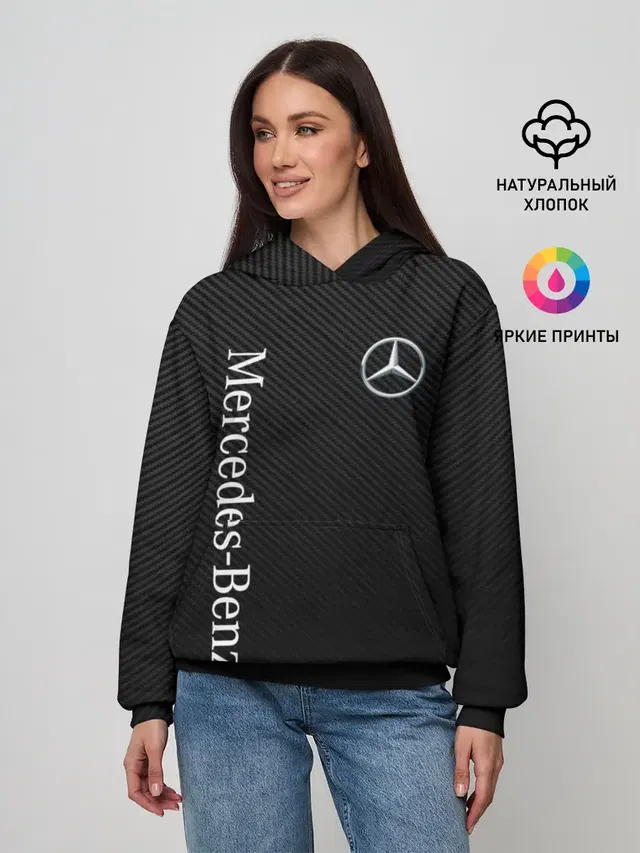 Женское худи с принтом «Merсedes — MERCEDES BENZ CARBON»