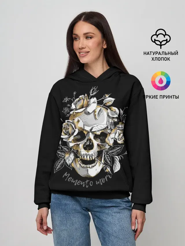 Женское худи с принтом «Розы — Memento mori»