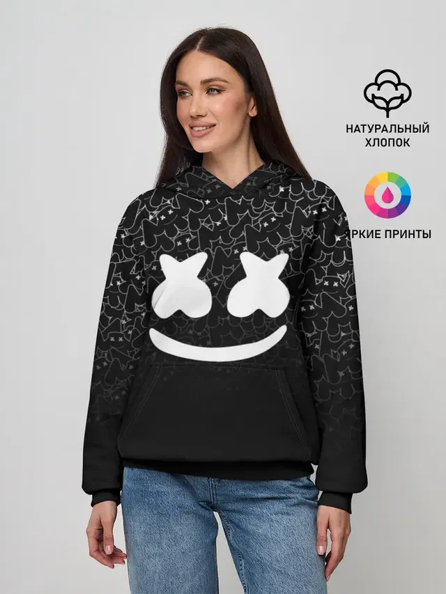 Женское худи с принтом «Marshmello — MARSHMELLO BLACK»