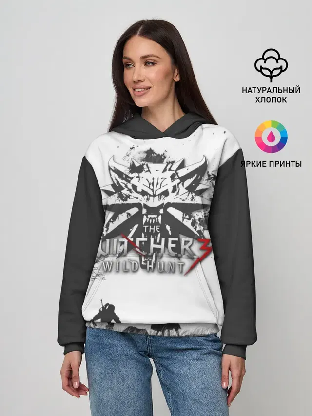 Женское худи с принтом «Wolf Medallion — The Witcher 3: Wild Hunt»