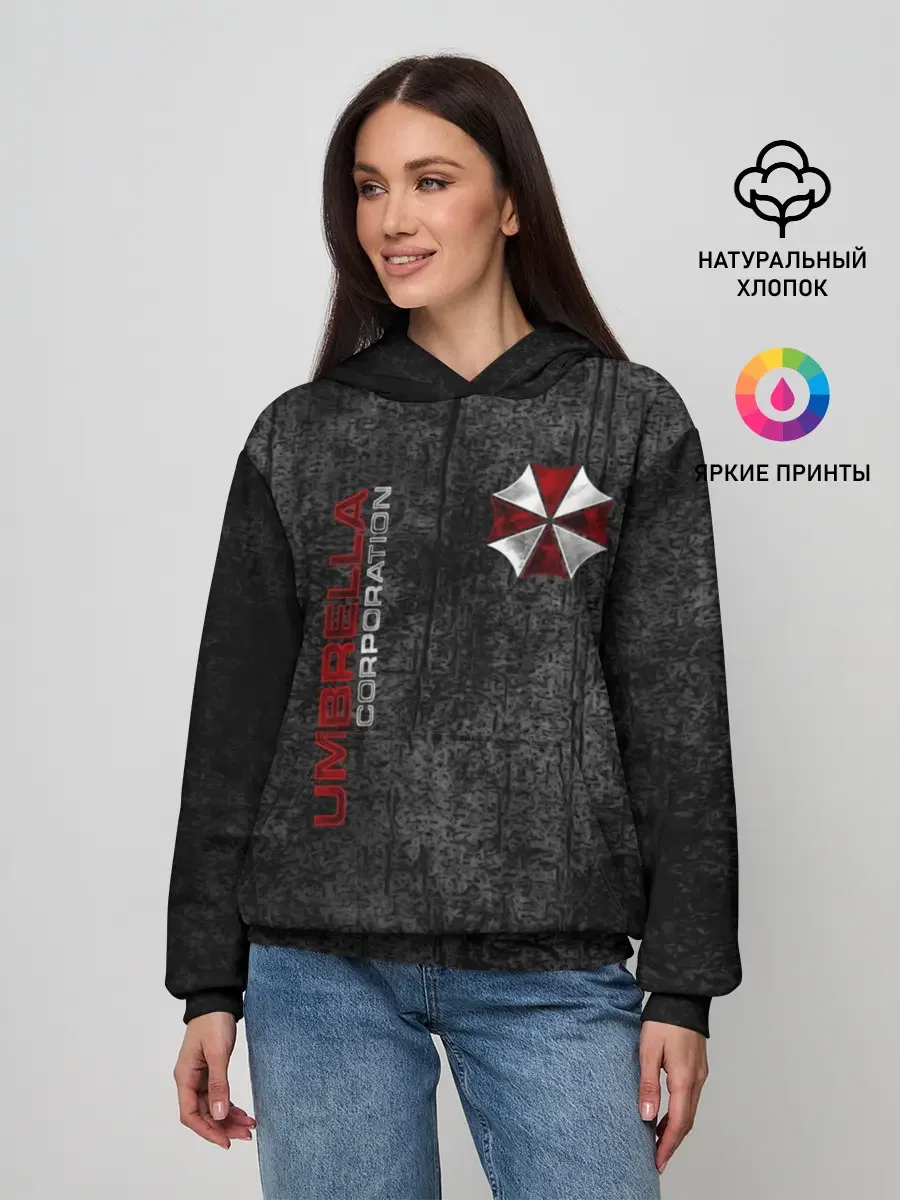 Женское хлопковое худи «Umbrella corporation» — мерч купить — принт крупно