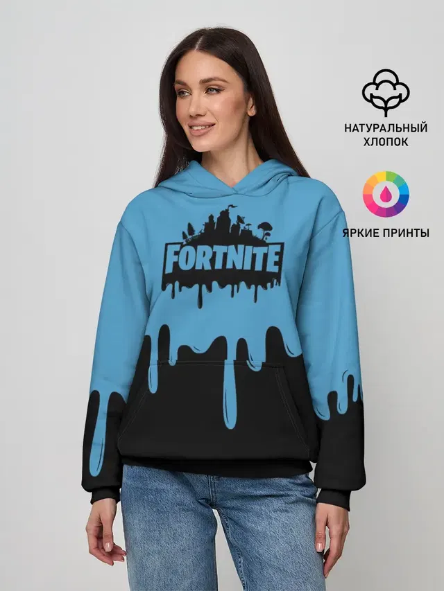 Женское худи с принтом «Фортнайт — FORTNITE - Black&Blue»