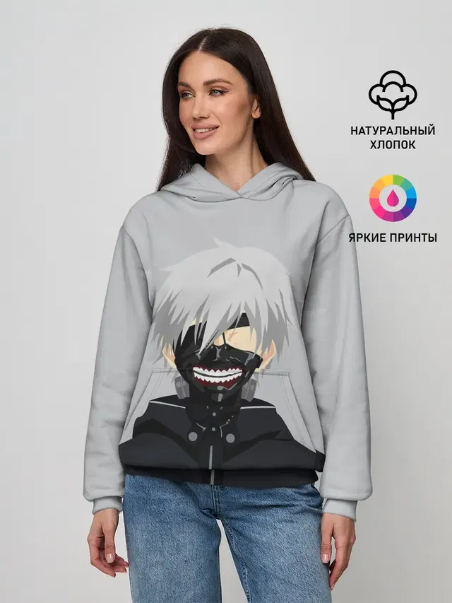 Женское худи с принтом «Токийский Гуль — Kaneki Ken в маске»