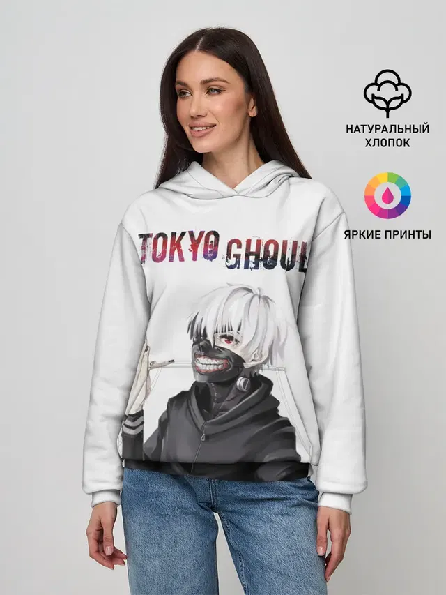 Женское худи с принтом «Токийский Гуль — Kaneki Ken в профиль»