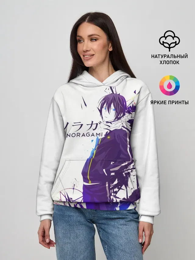 Женское худи с принтом «Бездомный Бог — NORAGAMI Yato blue»