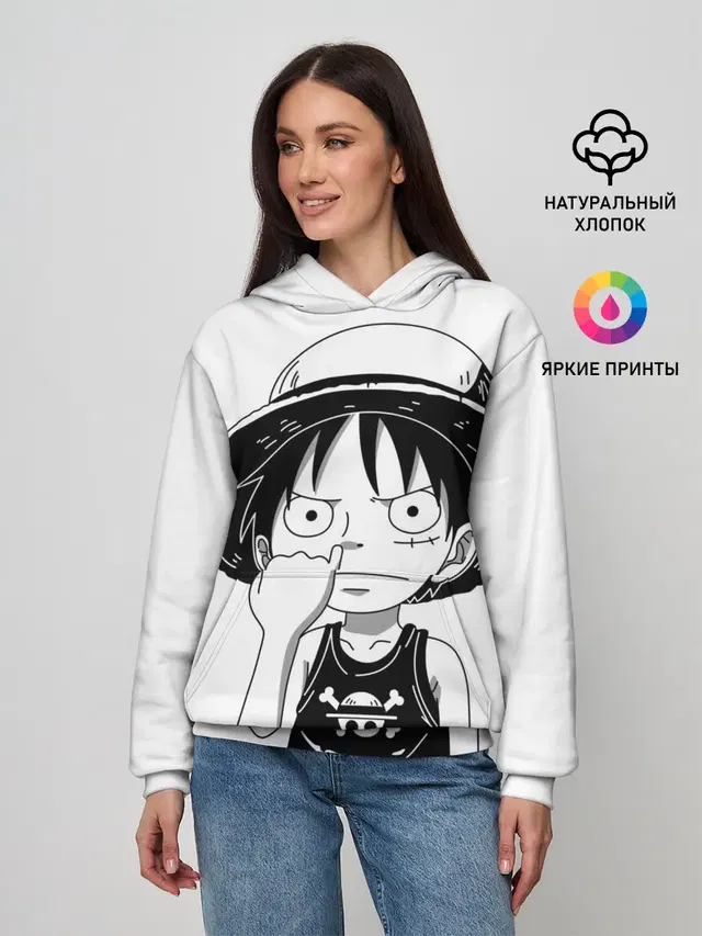 Женское худи с принтом «Ван Пис — палец в носу One Piece»