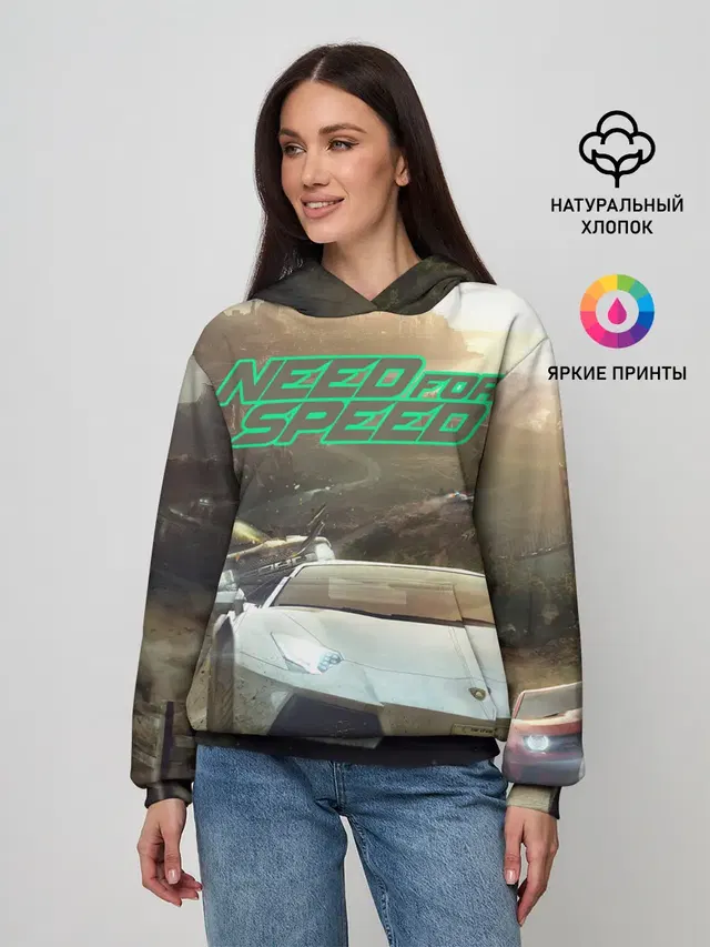 Женское худи с принтом «Lamborghini Aventador — Need for Speed»