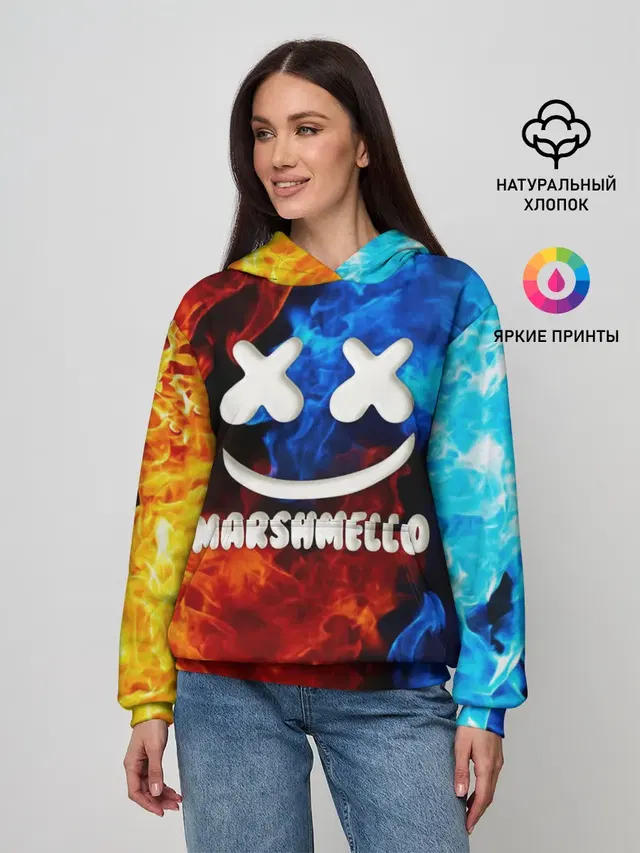Женское худи с принтом «Marshmello — Marshmello Fire»