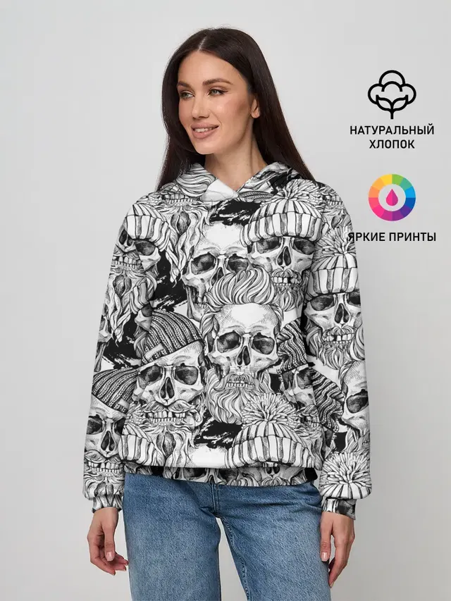 Женское худи с принтом «Черепа — Human skulls»
