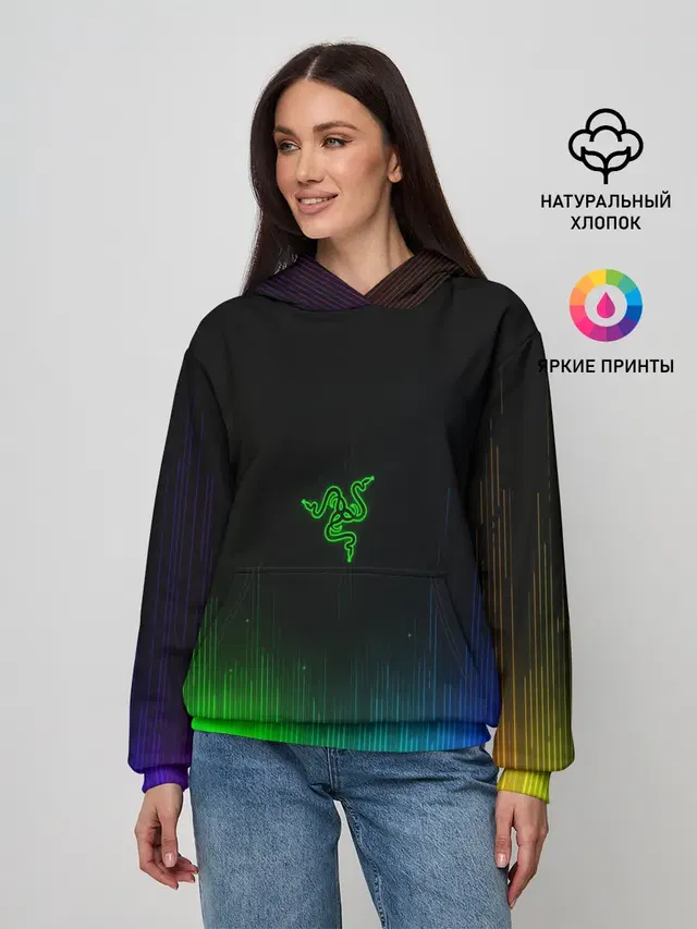 Женское худи с принтом «Игры — RAZER NEON»