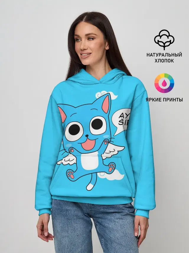Женское худи с принтом «Хвост Феи — Happy cat»