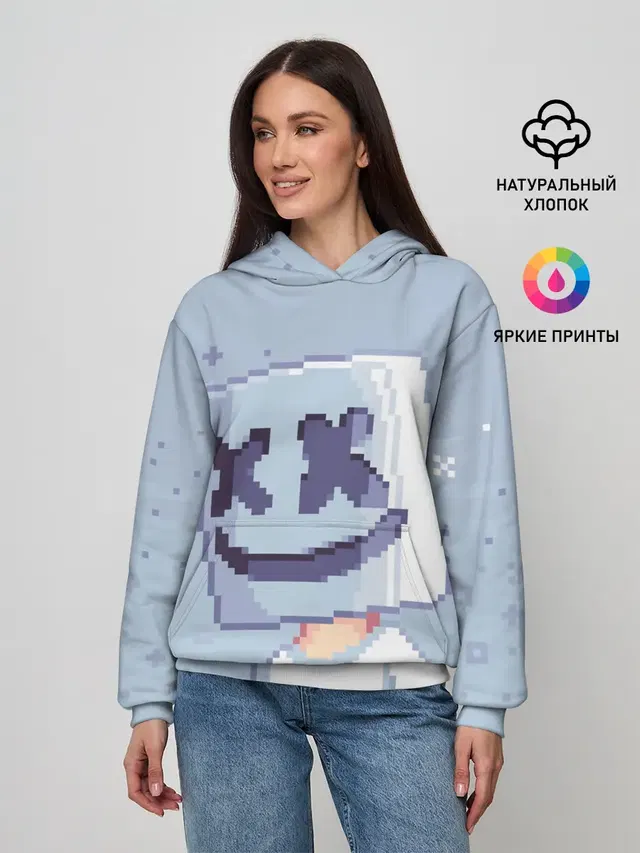 Женское худи с принтом «Пиксели — Marshmello Pixel»