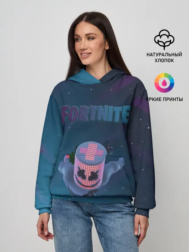 Женское худи с принтом «Фортнайт — Fortnite x Marshmello»
