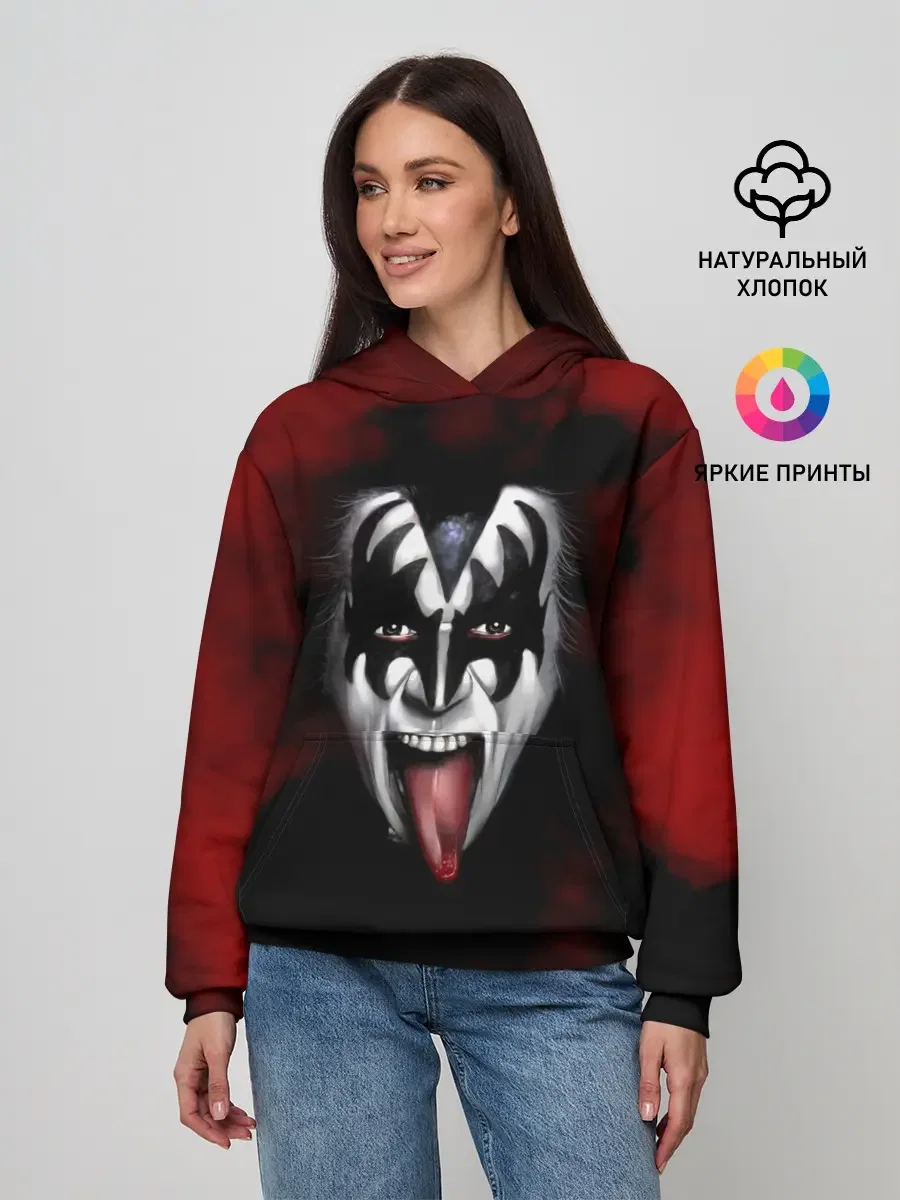 Женское хлопковое худи «Gene Simmons» — принт крупно