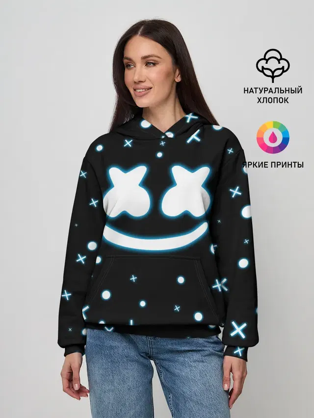Женское худи с принтом «Marshmello — MARSHMELLO NEON»