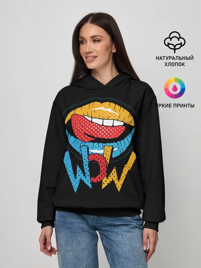 Женское худи с принтом «Pop Art — Wow»