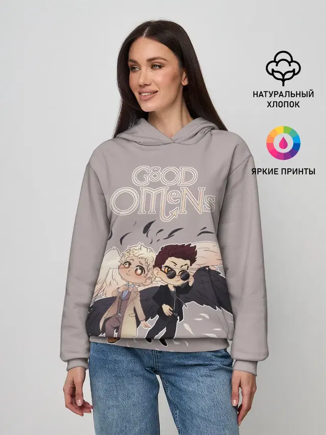 Женское худи с принтом «Благие знамения — Good Omens»