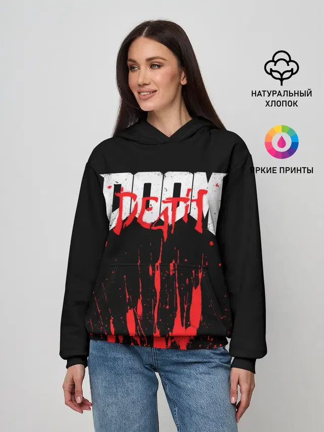 Женское худи с принтом «Дум — DOOM Bloody»