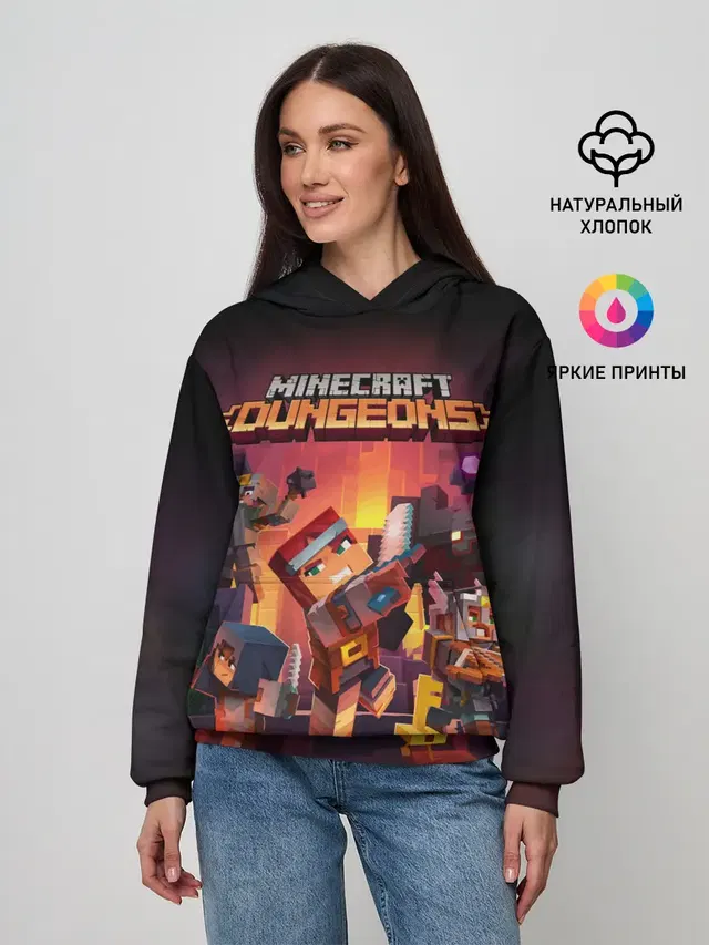 Женское худи с принтом «Майнкрафт — MINECRAFT: Dungeons»