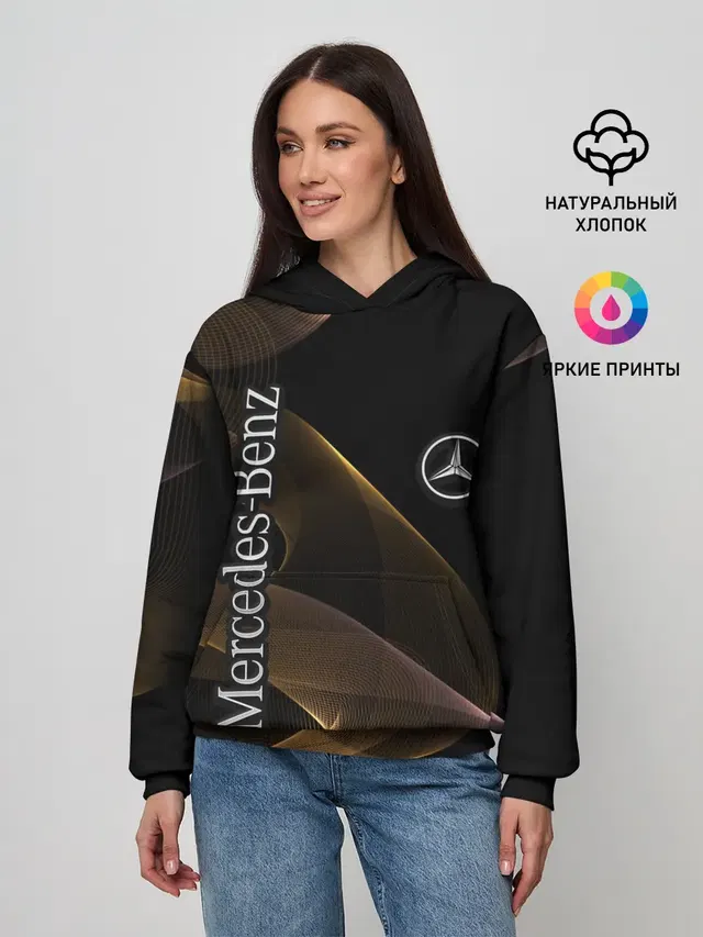 Женское худи с принтом «Эмблема — Mercedes»