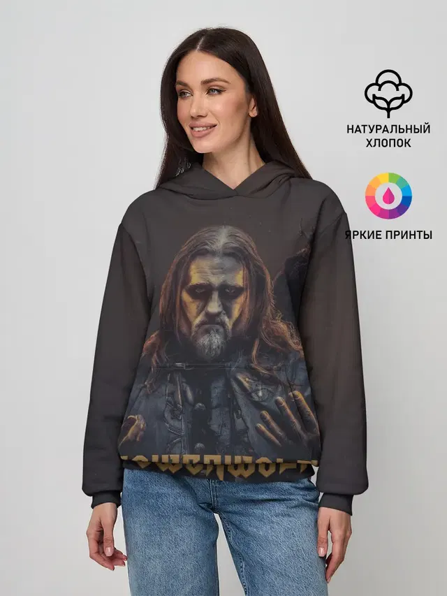 Женское худи с принтом «Разный рок — Powerwolf»