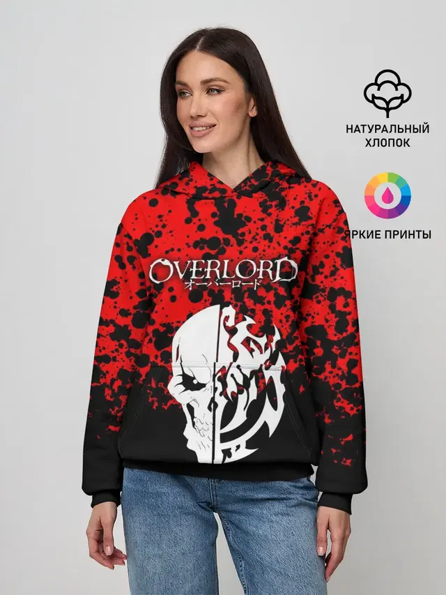 Женское худи с принтом «Overlord — Overlord Skull red»