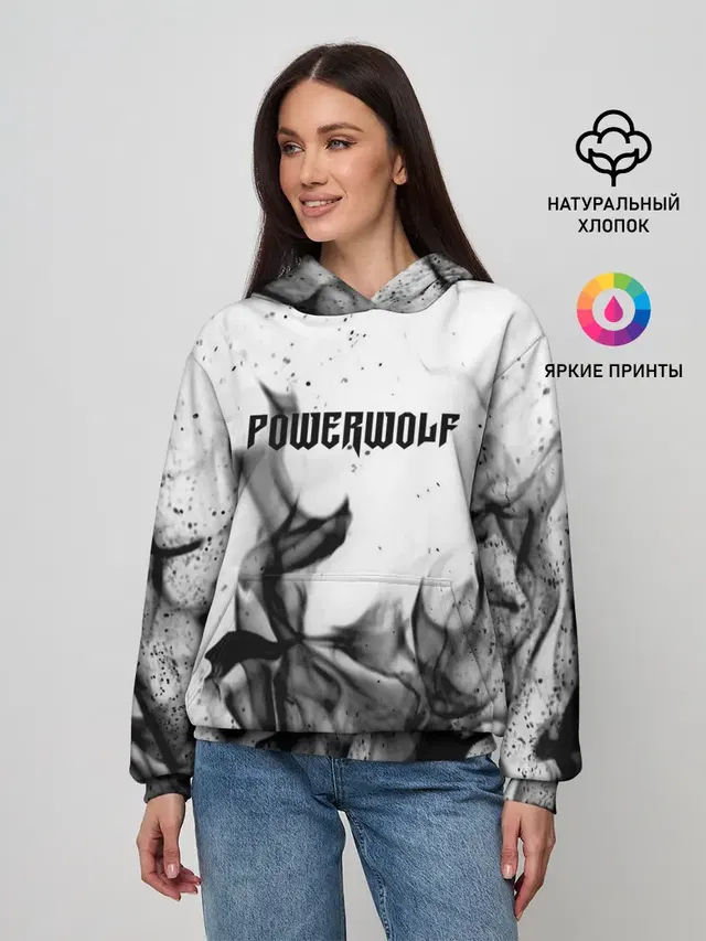 Женское худи с принтом «Разный рок — POWERWOLF»