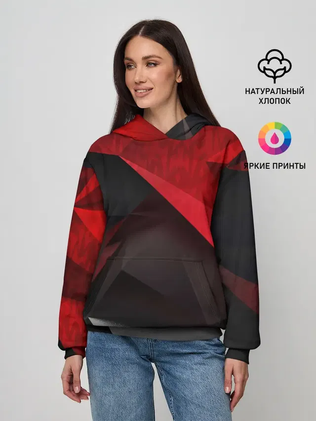 Женское худи с принтом «Red & — Red & Black»