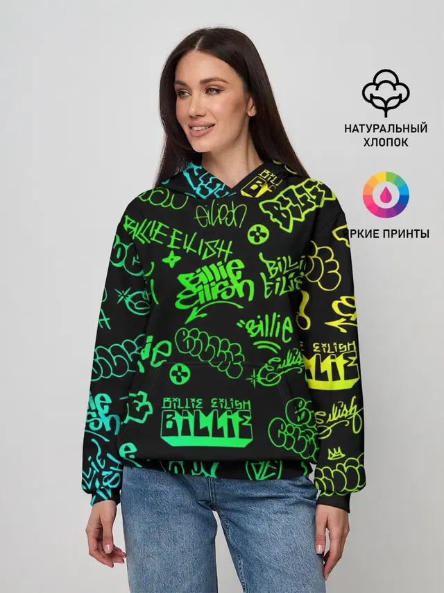 Женское худи с принтом «Billie Eilish — Billie Eilish Graffiti gradien»