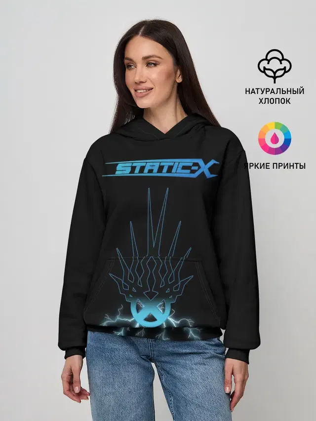 Женское худи с принтом «Разный рок — Static-X»