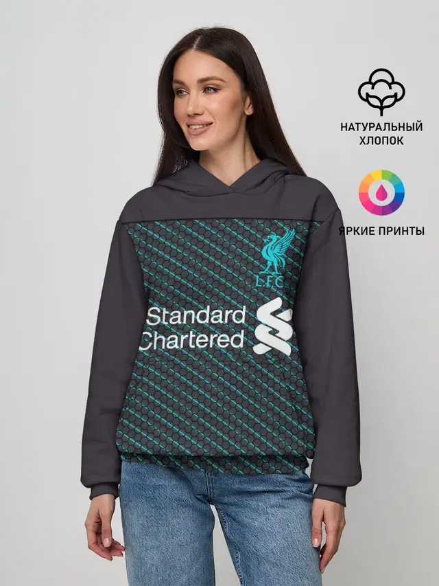 Женское худи с принтом «Liverpool 19-20 home - форма.»