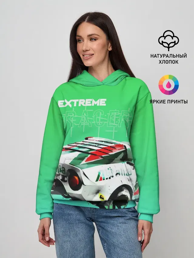 Женское худи с принтом «Разные автомобильные — Extrime Racer»
