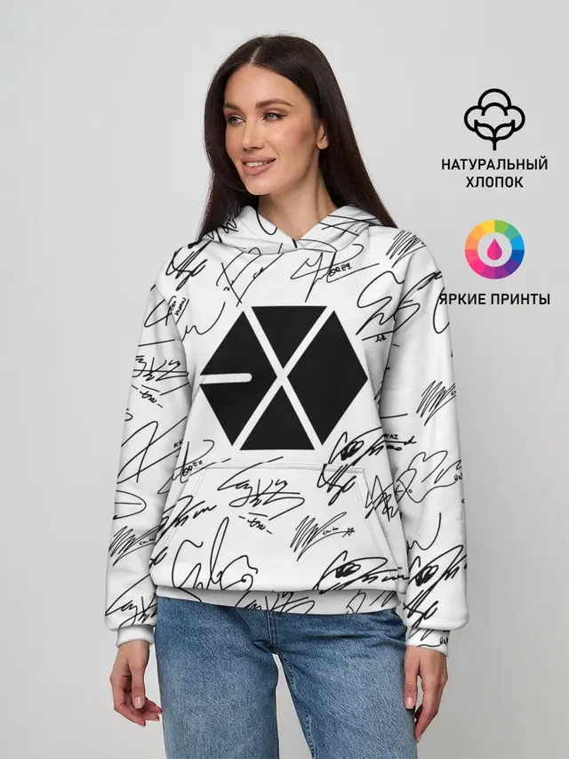 Женское худи с принтом «Exo — EXO BAND АВТОГРАФЫ»
